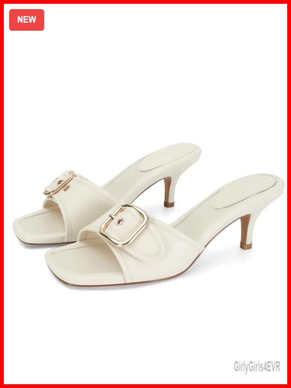 Kitten Heel Sandals Square Open Toe Slip On Mule Vegan Leather Women